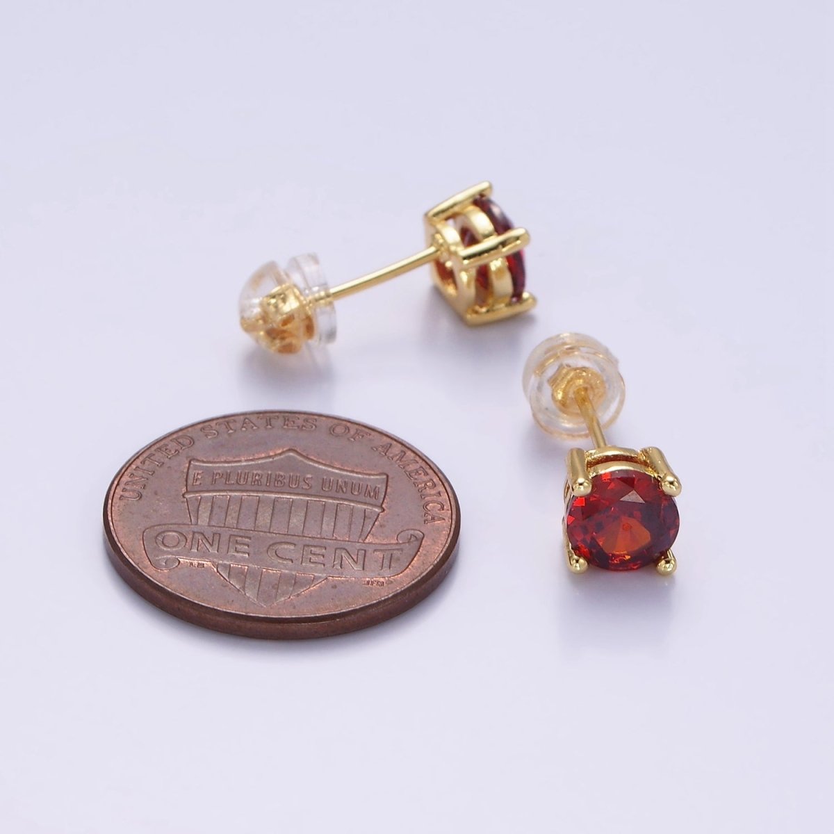 14K Gold Filled 6mm Red CZ Birthstone Stud Earrings | P508 - DLUXCA