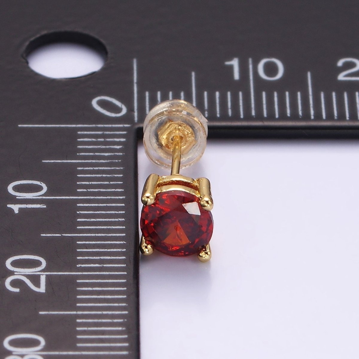 14K Gold Filled 6mm Red CZ Birthstone Stud Earrings | P508 - DLUXCA