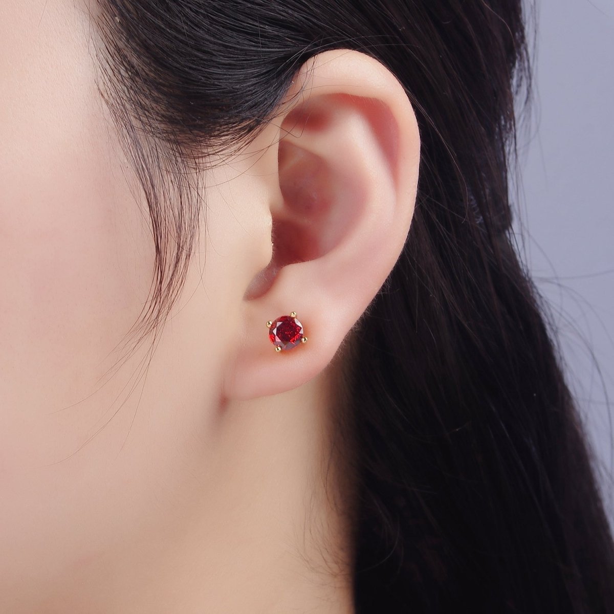 14K Gold Filled 6mm Red CZ Birthstone Stud Earrings | P508 - DLUXCA
