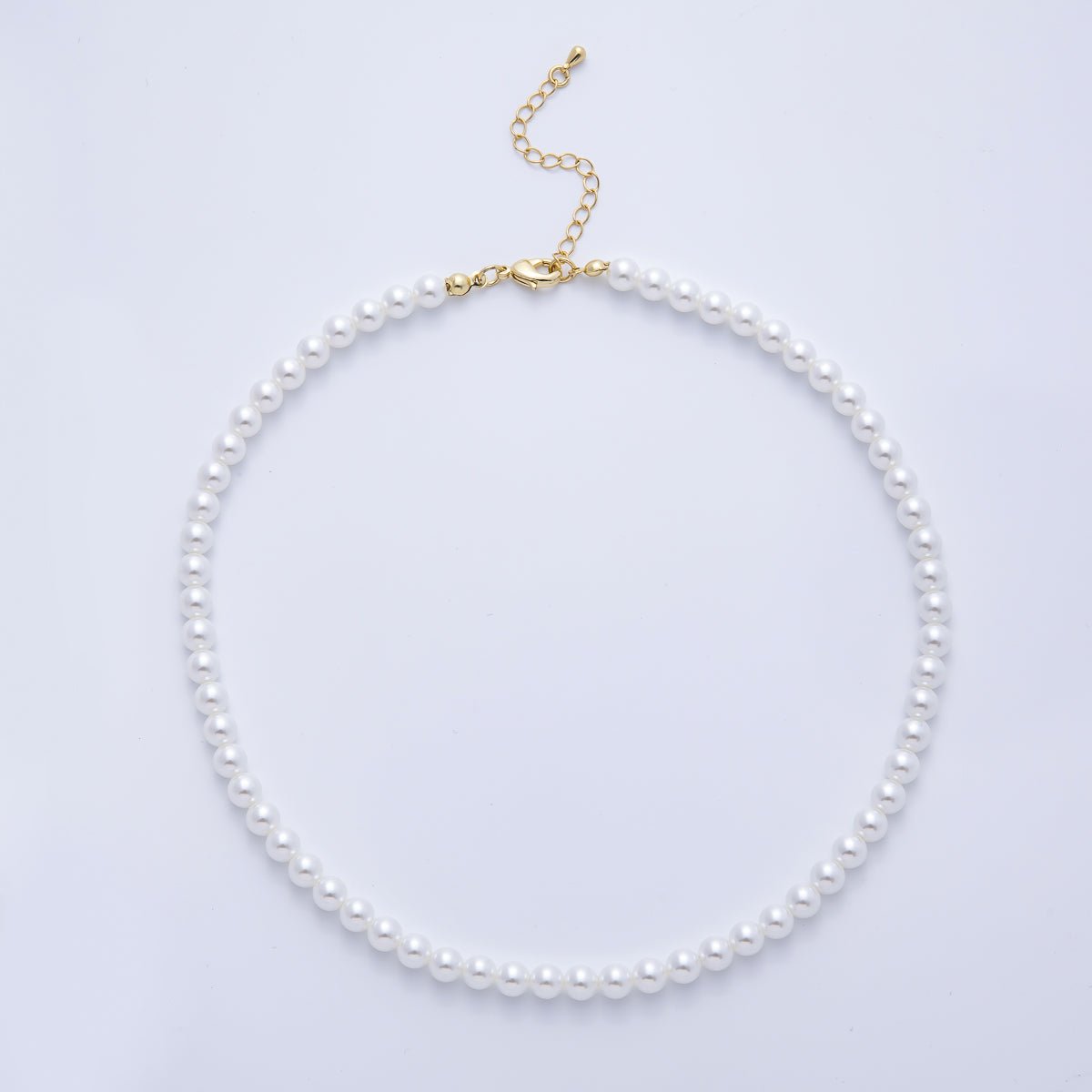 14K Gold Filled 6mm White Natural Shell Pearl Choker Necklace | WA - 4060 - DLUXCA