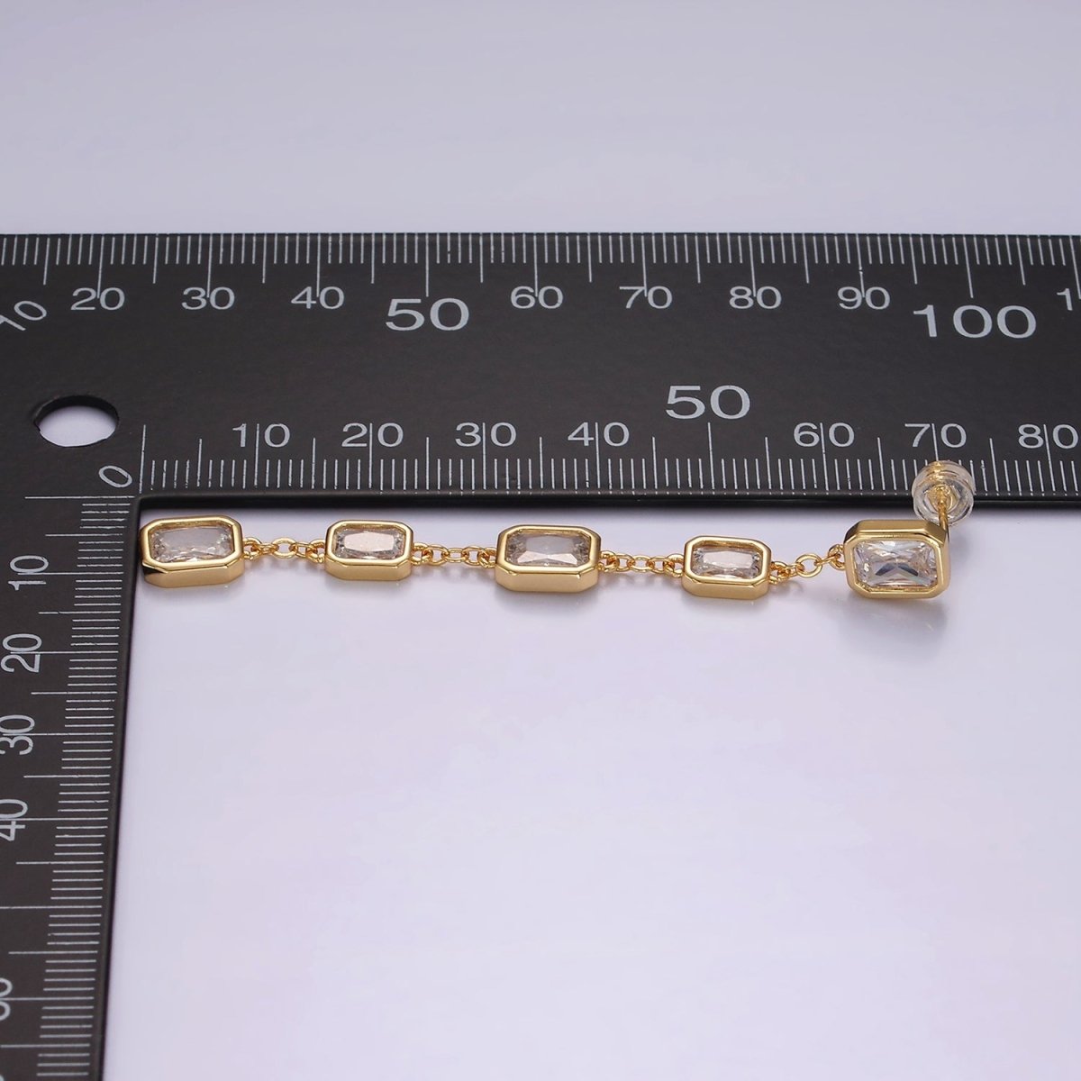 14K Gold Filled 70mm Multiple Baguette Drop Stud Earrings - DLUXCA