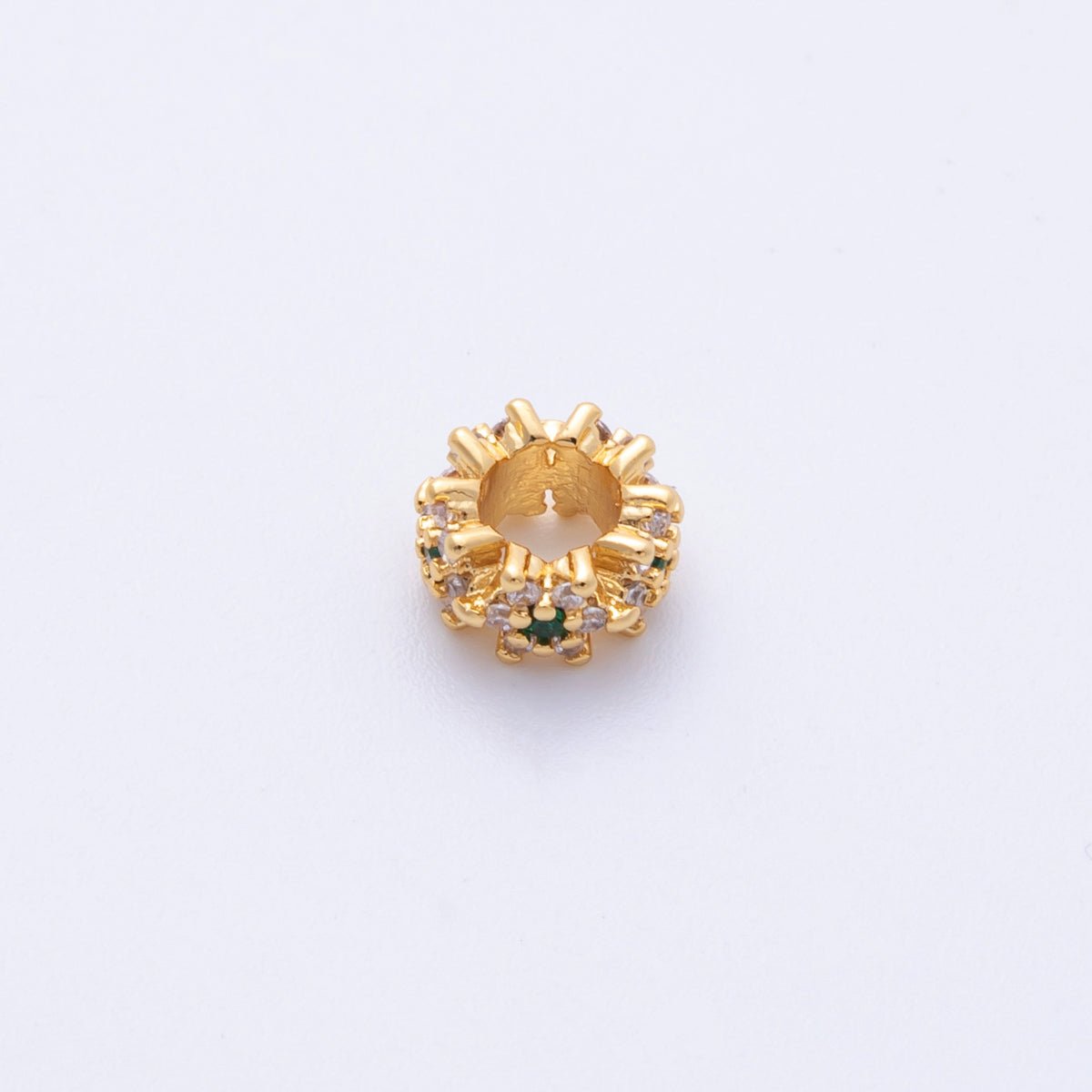14K Gold Filled 7.8mm Green CZ Flower Spacer Bead | BEADS - 00004 - DLUXCA