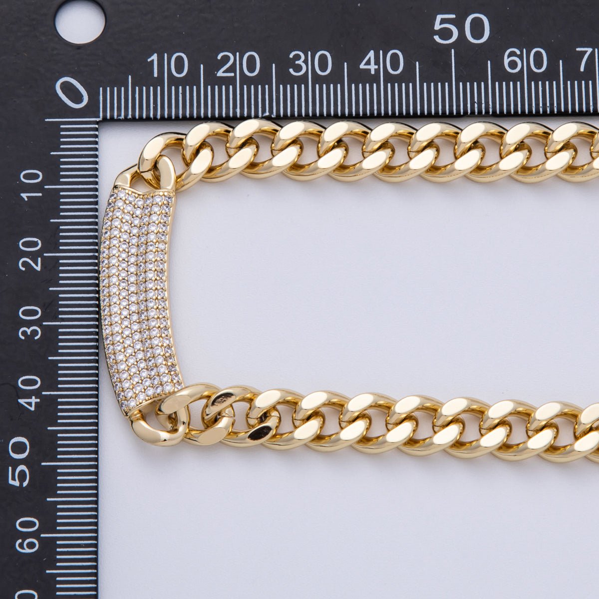 14K Gold Filled 8.5mm Micro Paved CZ Curb Chain 19 Inch Necklace | WA - 4091 - DLUXCA