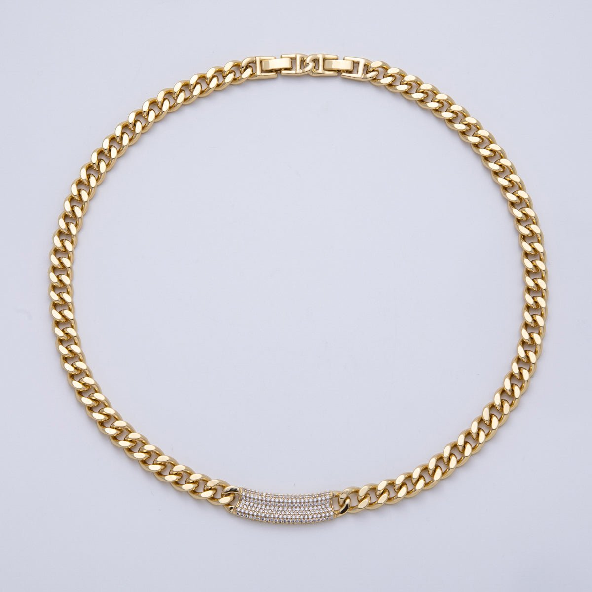 14K Gold Filled 8.5mm Micro Paved CZ Curb Chain 19 Inch Necklace | WA - 4091 - DLUXCA