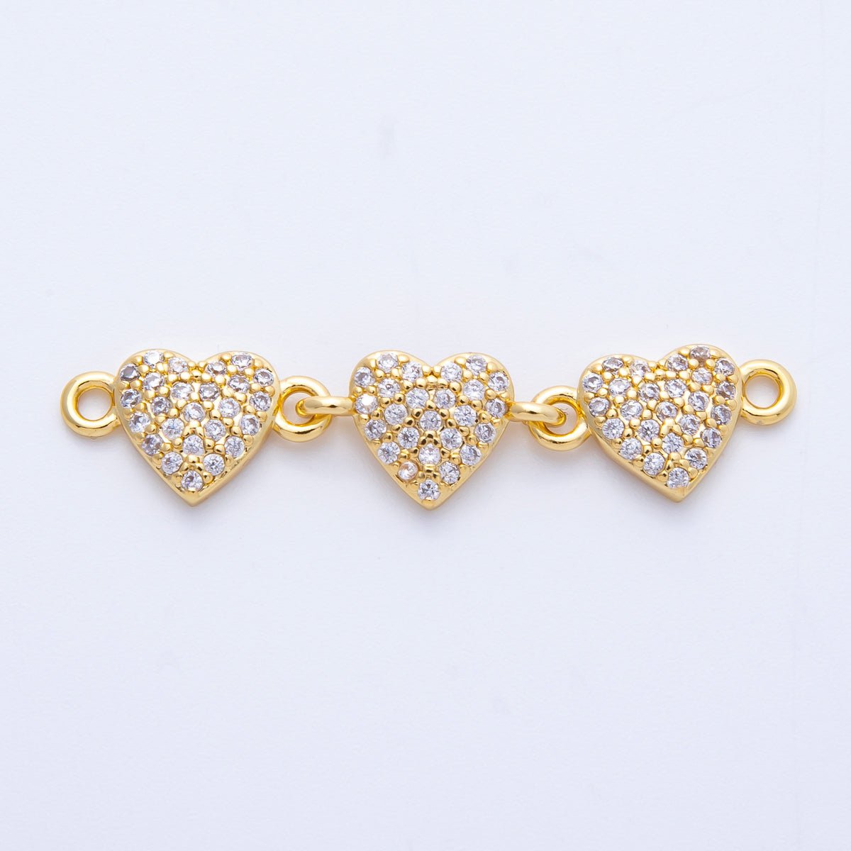 14K Gold Filled 8mm Micro Paved CZ Triple Heart Connector | Connectors - 00008 - DLUXCA