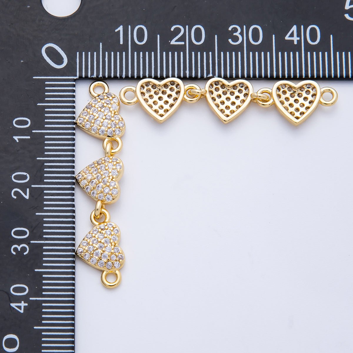 14K Gold Filled 8mm Micro Paved CZ Triple Heart Connector | Connectors - 00008 - DLUXCA