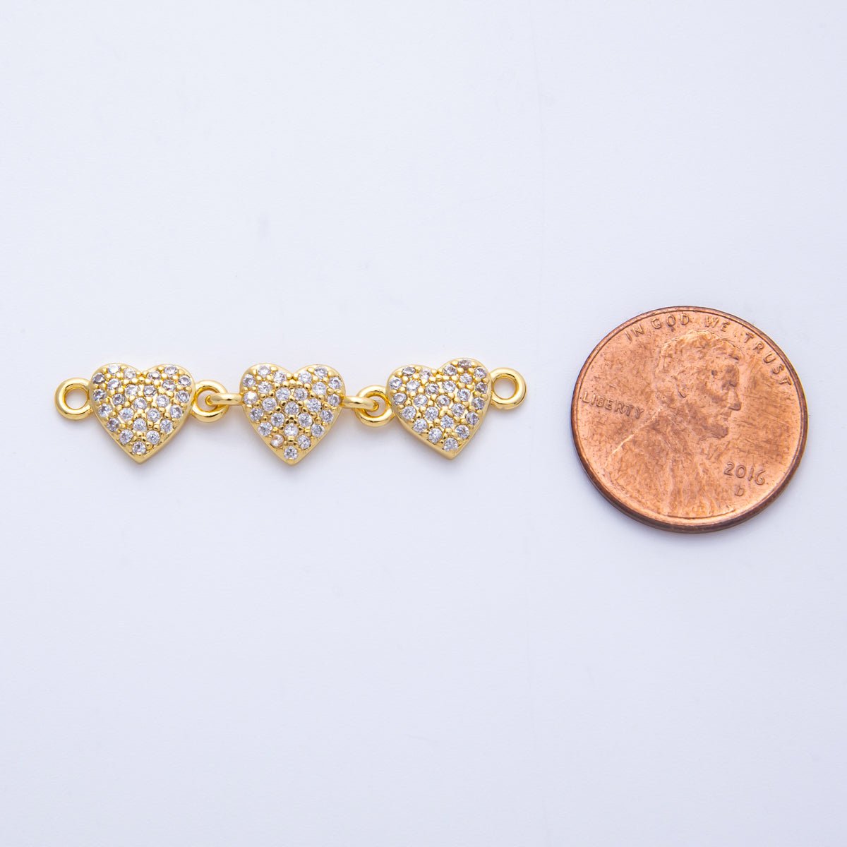 14K Gold Filled 8mm Micro Paved CZ Triple Heart Connector | Connectors - 00008 - DLUXCA