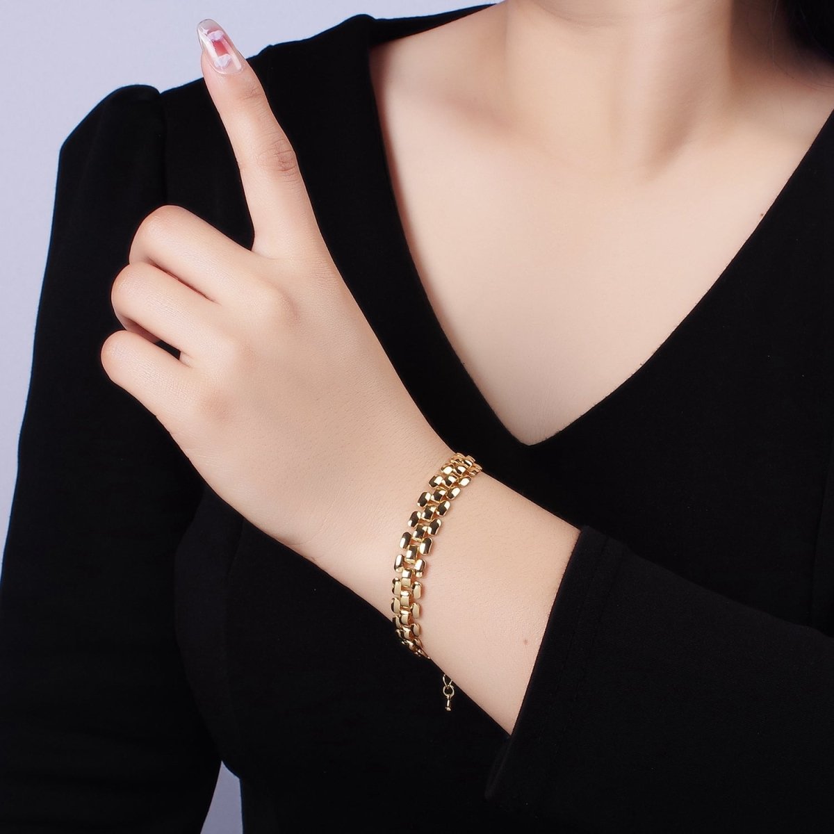 14K Gold Filled 9.3mm Panther Chain Bracelet w. Extender | WA-2475 - DLUXCA