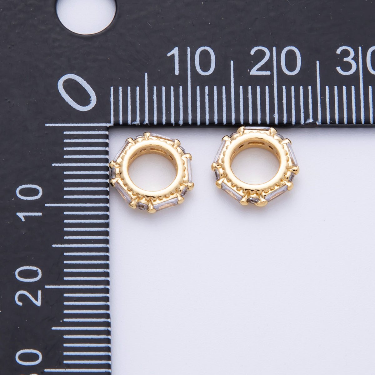 14K Gold Filled 9.8mm Clear CZ Baguette Round Rondelle Spacer Bead | Beads - 00002 - DLUXCA