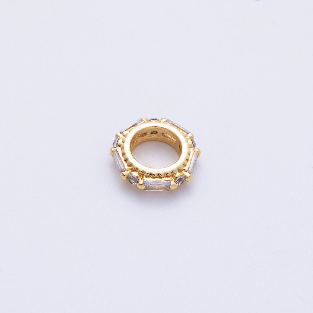 14K Gold Filled 9.8mm Clear CZ Baguette Round Rondelle Spacer Bead | Beads - 00002 - DLUXCA