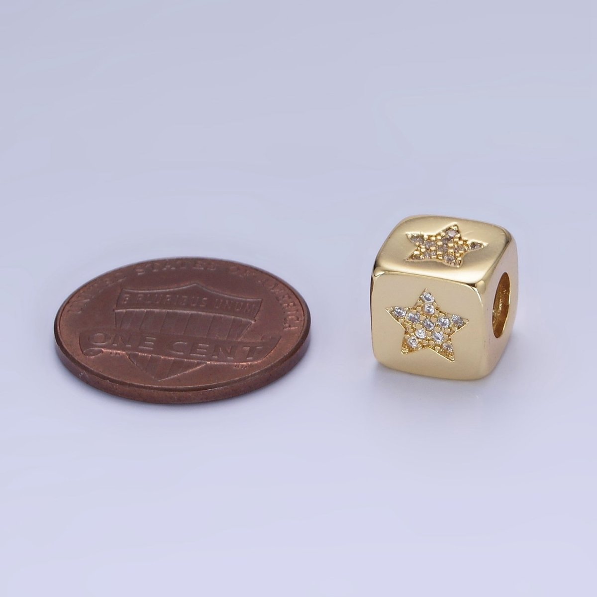 14K Gold Filled 9mm Micro Paved CZ Celestial Star Cube Bead in Gold & Silver | B885 - DLUXCA