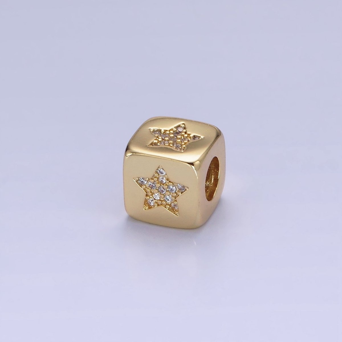 14K Gold Filled 9mm Micro Paved CZ Celestial Star Cube Bead in Gold & Silver | B885 - DLUXCA
