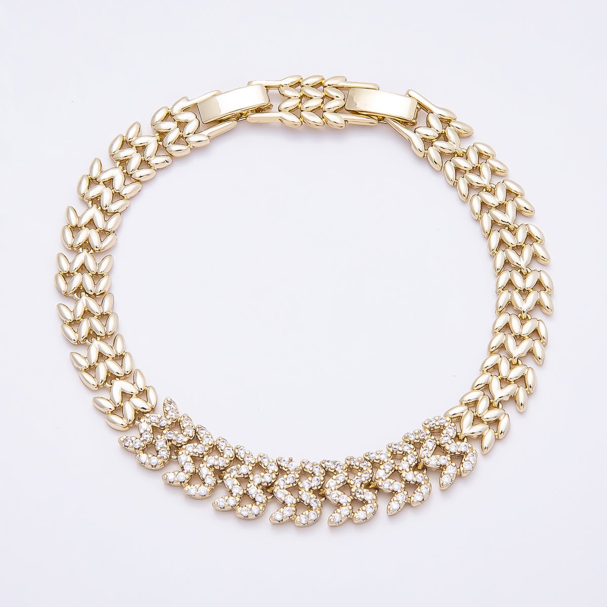 14K Gold Filled 9mm Micro Paved CZ Geometric Heart Panther Chain 7 Inch Adjustable Bracelet | WA-04633 - DLUXCA