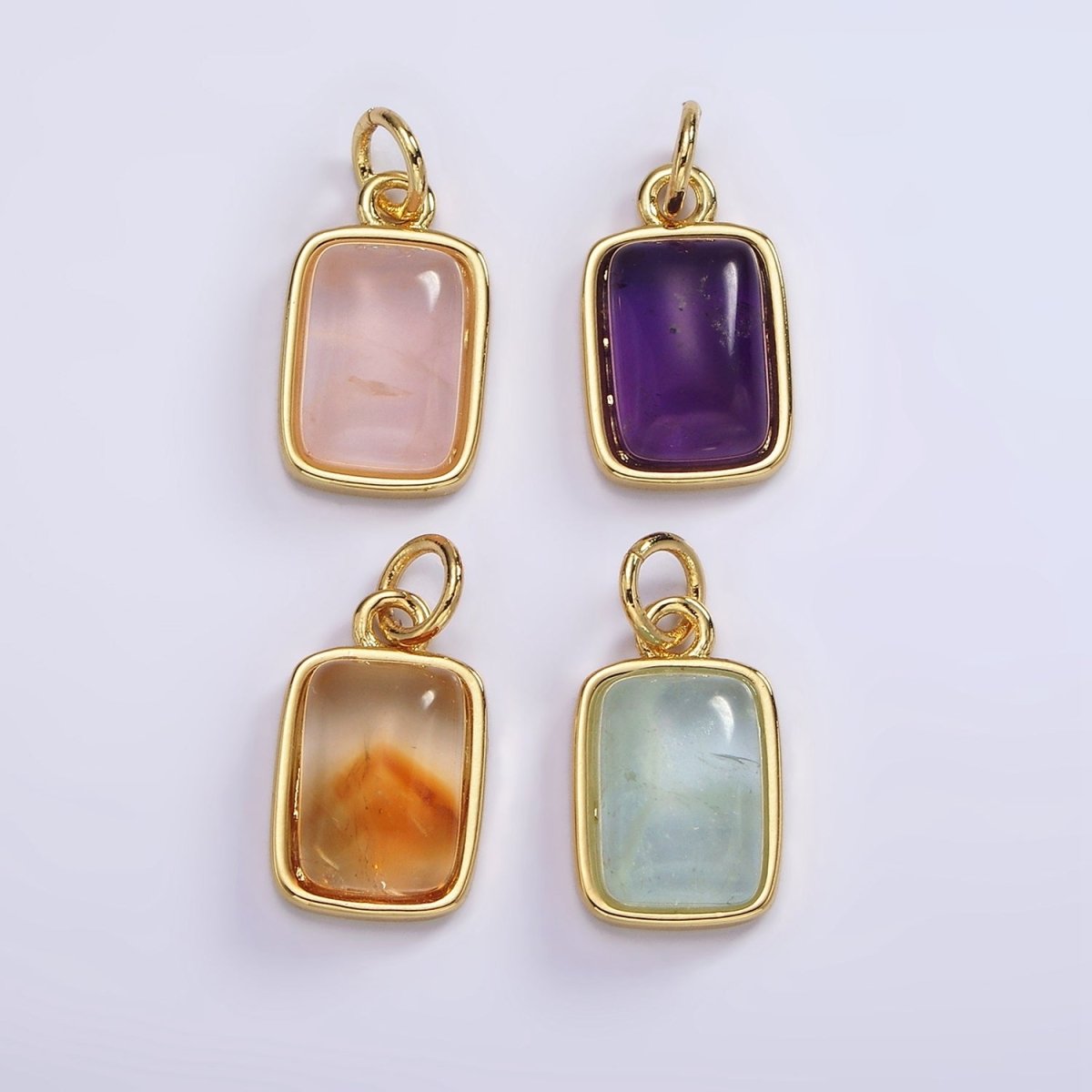 14K Gold Filled Amethyst, Citrine, Aquamarine, Rose Quartz Rectangular Bezel Charm | AG589 - AG590 - DLUXCA