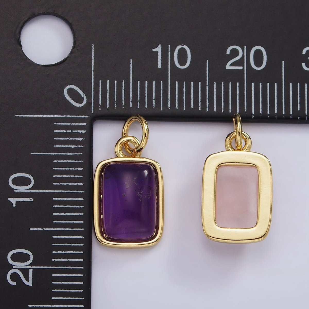 14K Gold Filled Amethyst, Citrine, Aquamarine, Rose Quartz Rectangular Bezel Charm | AG589 - AG590 - DLUXCA