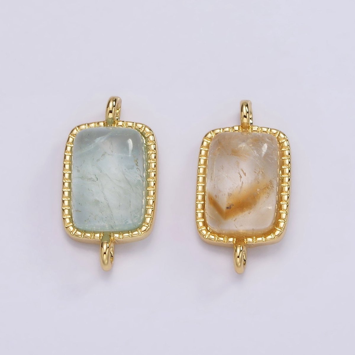 14K Gold Filled Aquamarine, Citrine Gemstone Rectangular Dotted Connector | G255 - DLUXCA