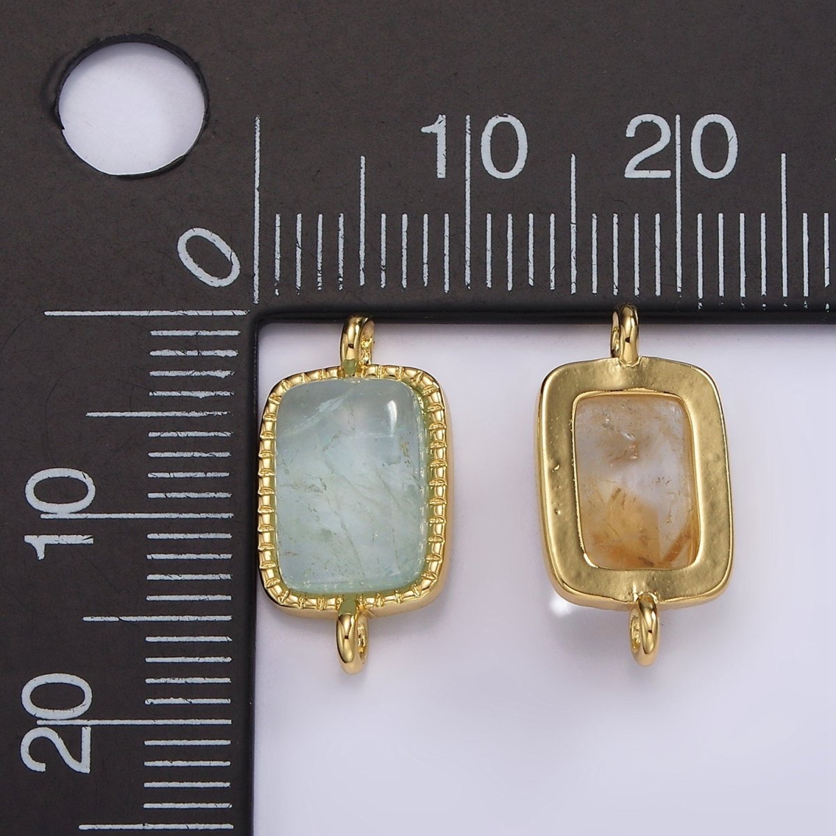 14K Gold Filled Aquamarine, Citrine Gemstone Rectangular Dotted Connector | G255 - DLUXCA
