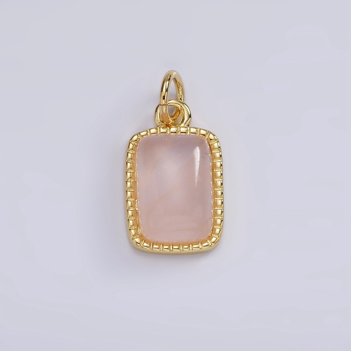 14K Gold Filled Aquamarine, Citrine, Rose Quartz Rectangular Dotted Bezel Charm | AG587 - AG588 - DLUXCA