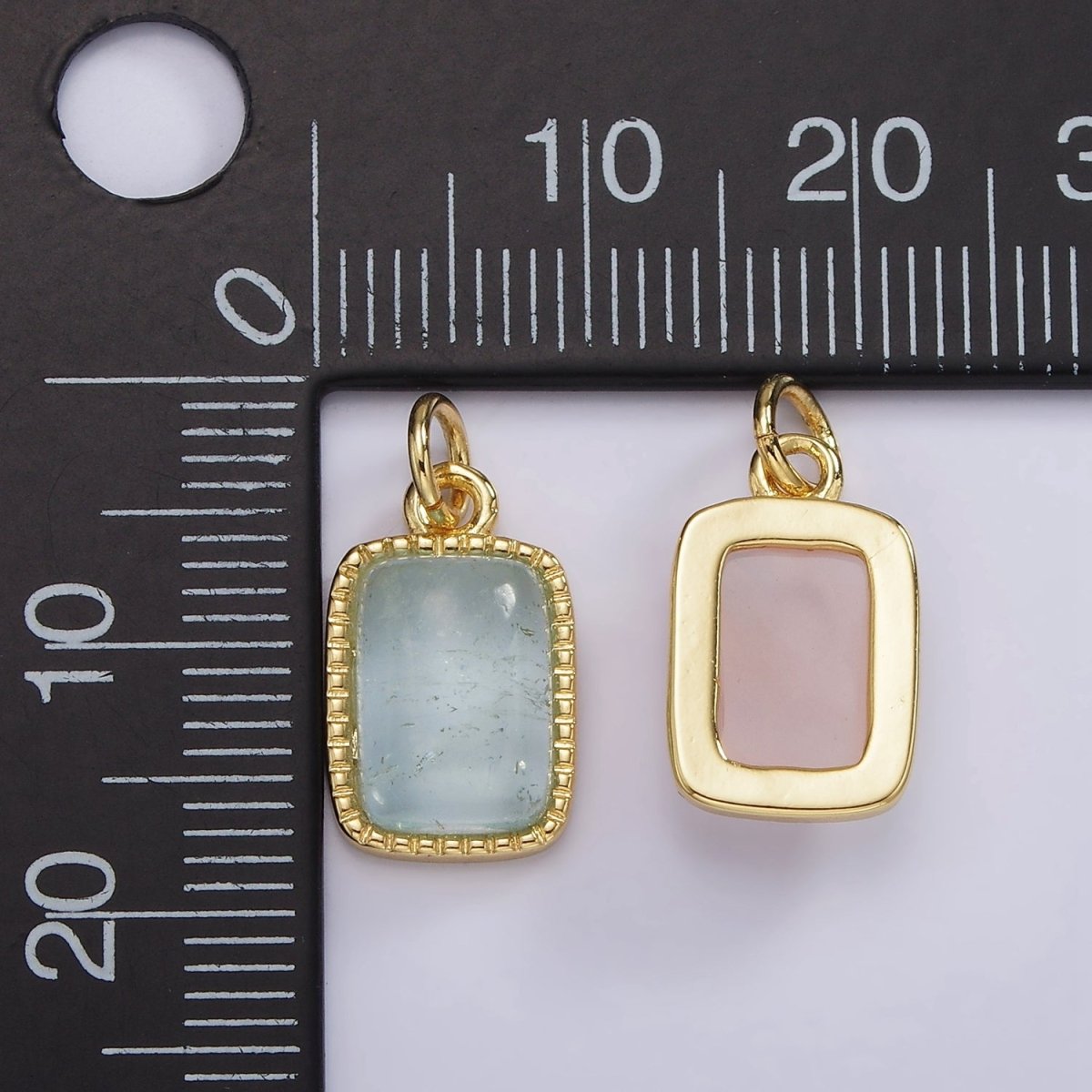 14K Gold Filled Aquamarine, Citrine, Rose Quartz Rectangular Dotted Bezel Charm | AG587 - AG588 - DLUXCA