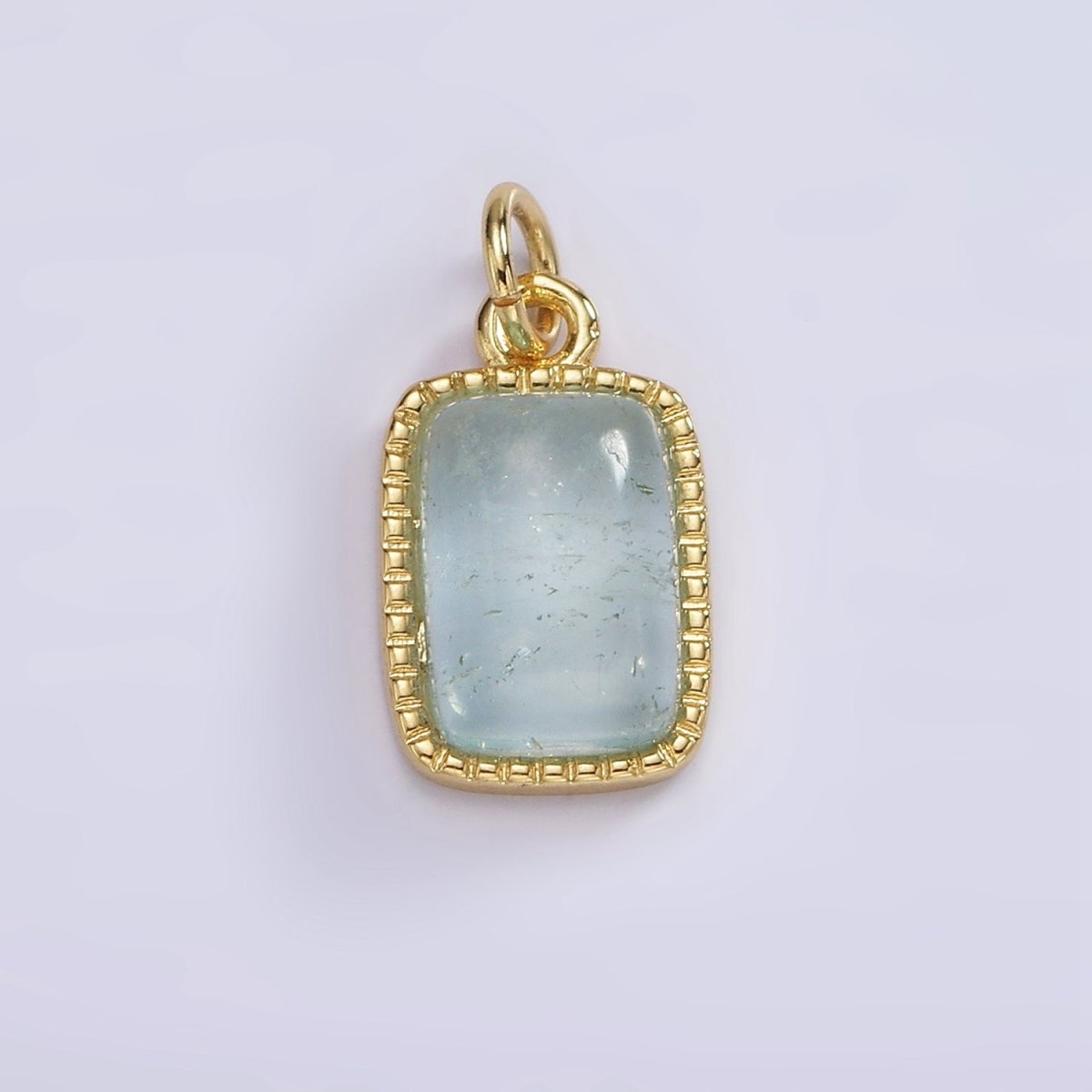 14K Gold Filled Aquamarine, Citrine, Rose Quartz Rectangular Dotted Bezel Charm | AG587 - AG588 - DLUXCA
