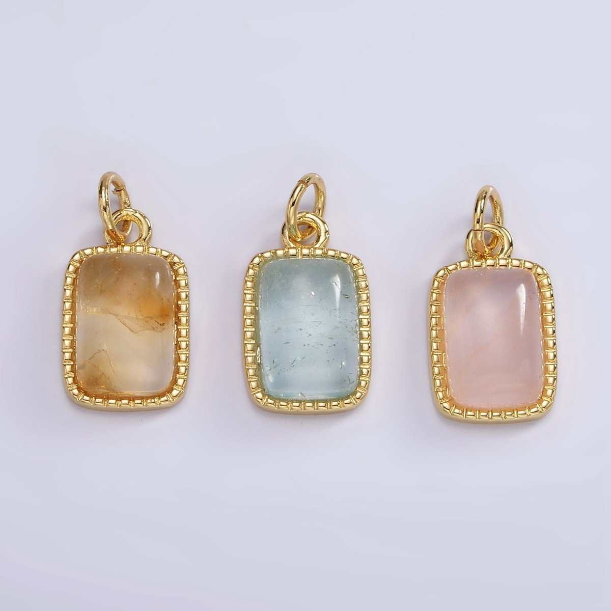 14K Gold Filled Aquamarine, Citrine, Rose Quartz Rectangular Dotted Bezel Charm | AG587 - AG588 - DLUXCA