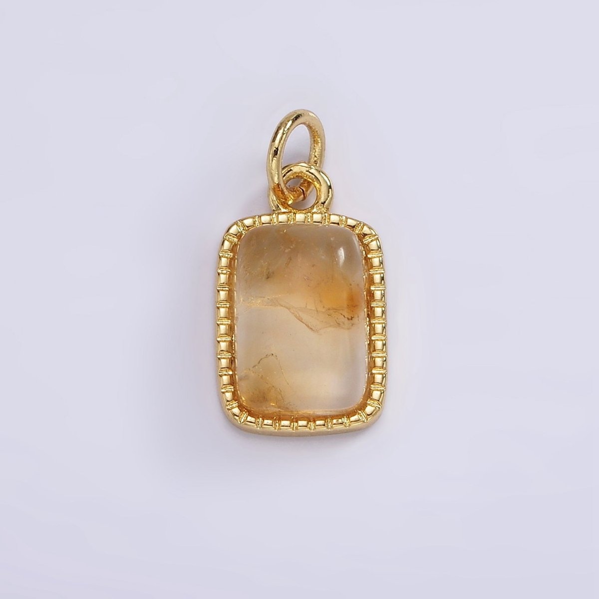 14K Gold Filled Aquamarine, Citrine, Rose Quartz Rectangular Dotted Bezel Charm | AG587 - AG588 - DLUXCA