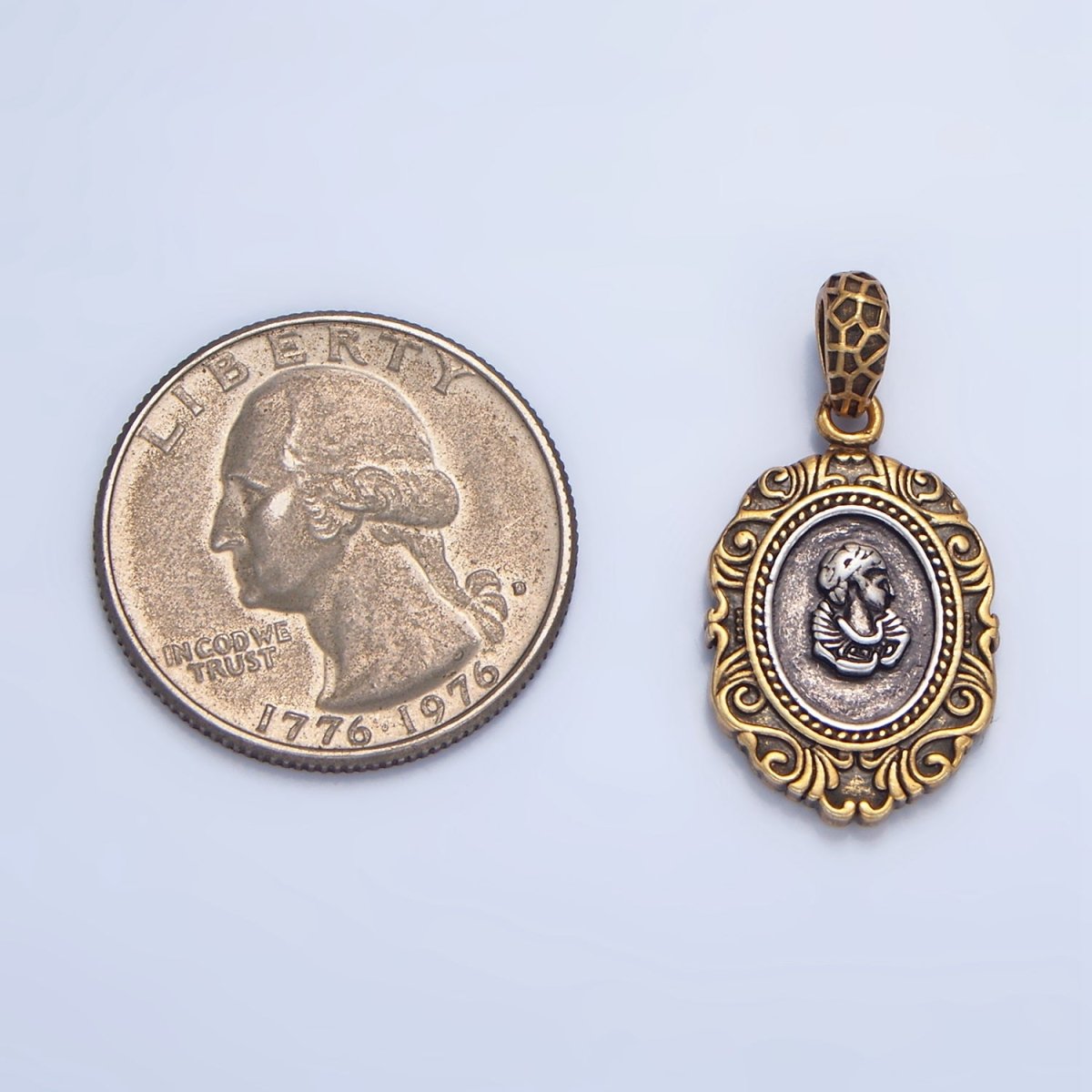 14K Gold Filled Artisan Girl Portrait Mixed Metal Pendant | AA126 - DLUXCA