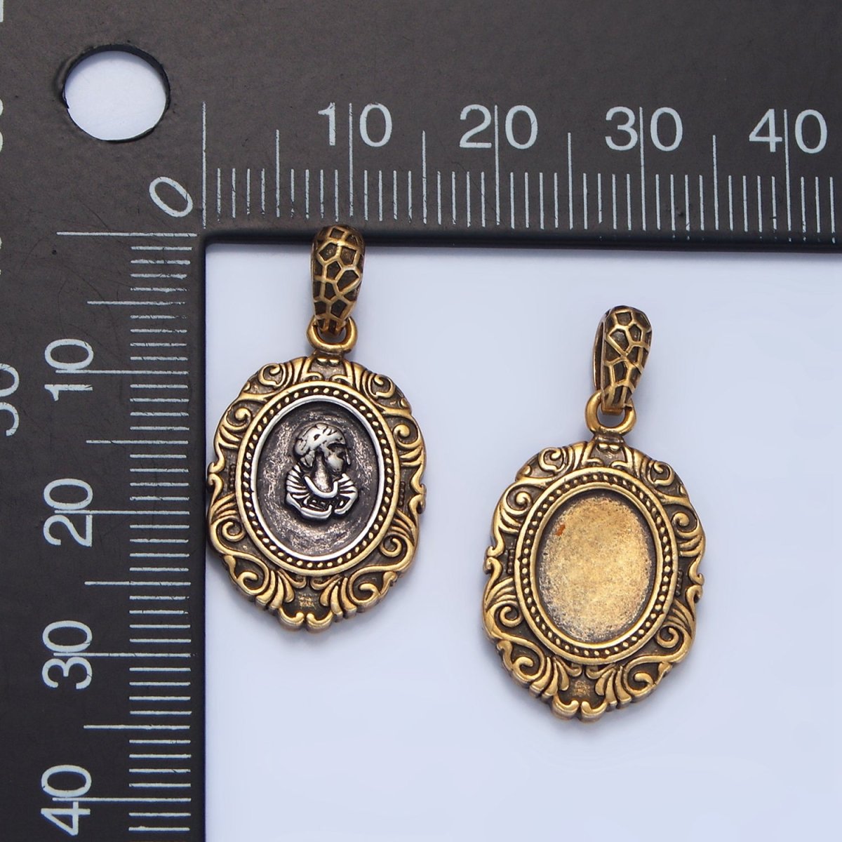 14K Gold Filled Artisan Girl Portrait Mixed Metal Pendant | AA126 - DLUXCA