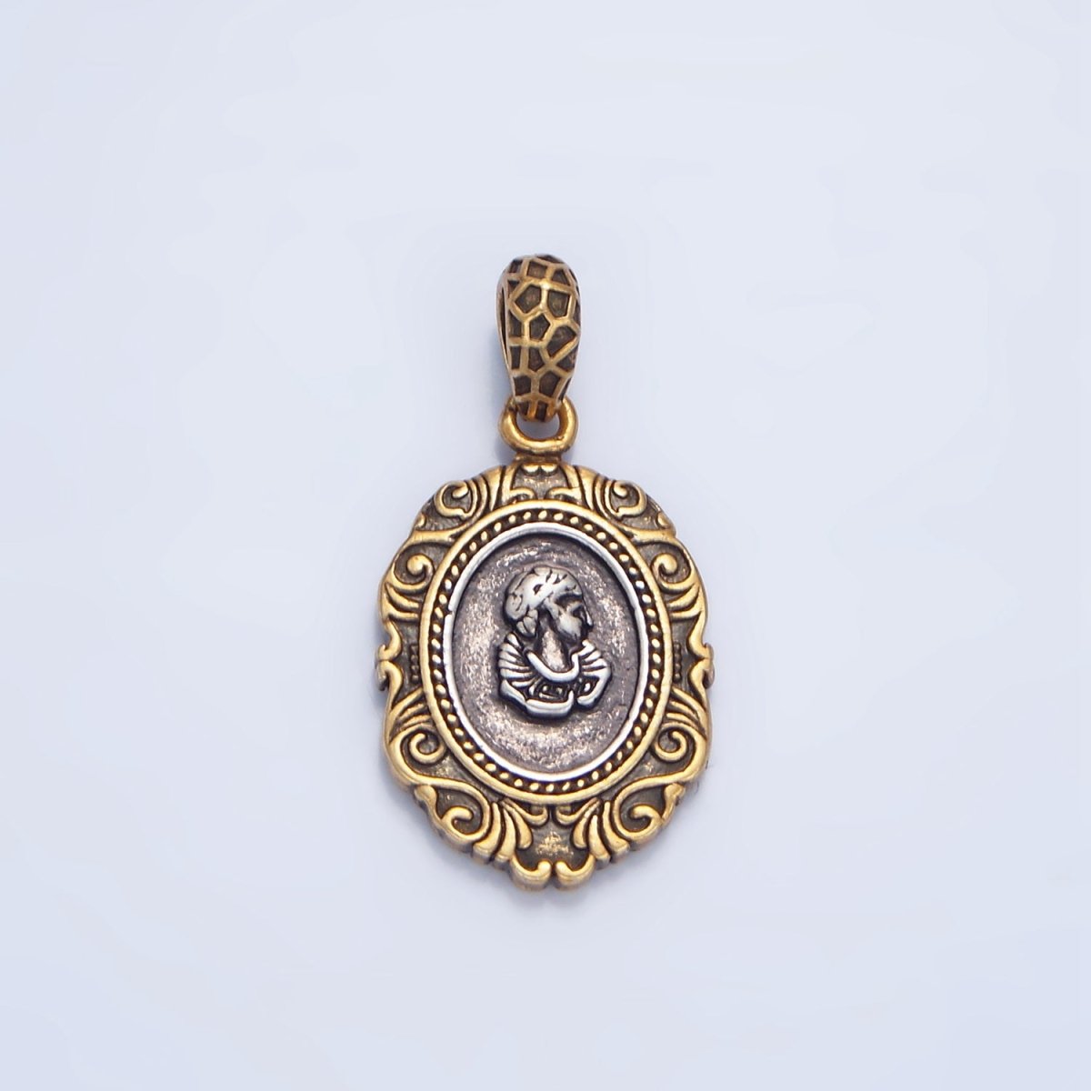 14K Gold Filled Artisan Girl Portrait Mixed Metal Pendant | AA126 - DLUXCA