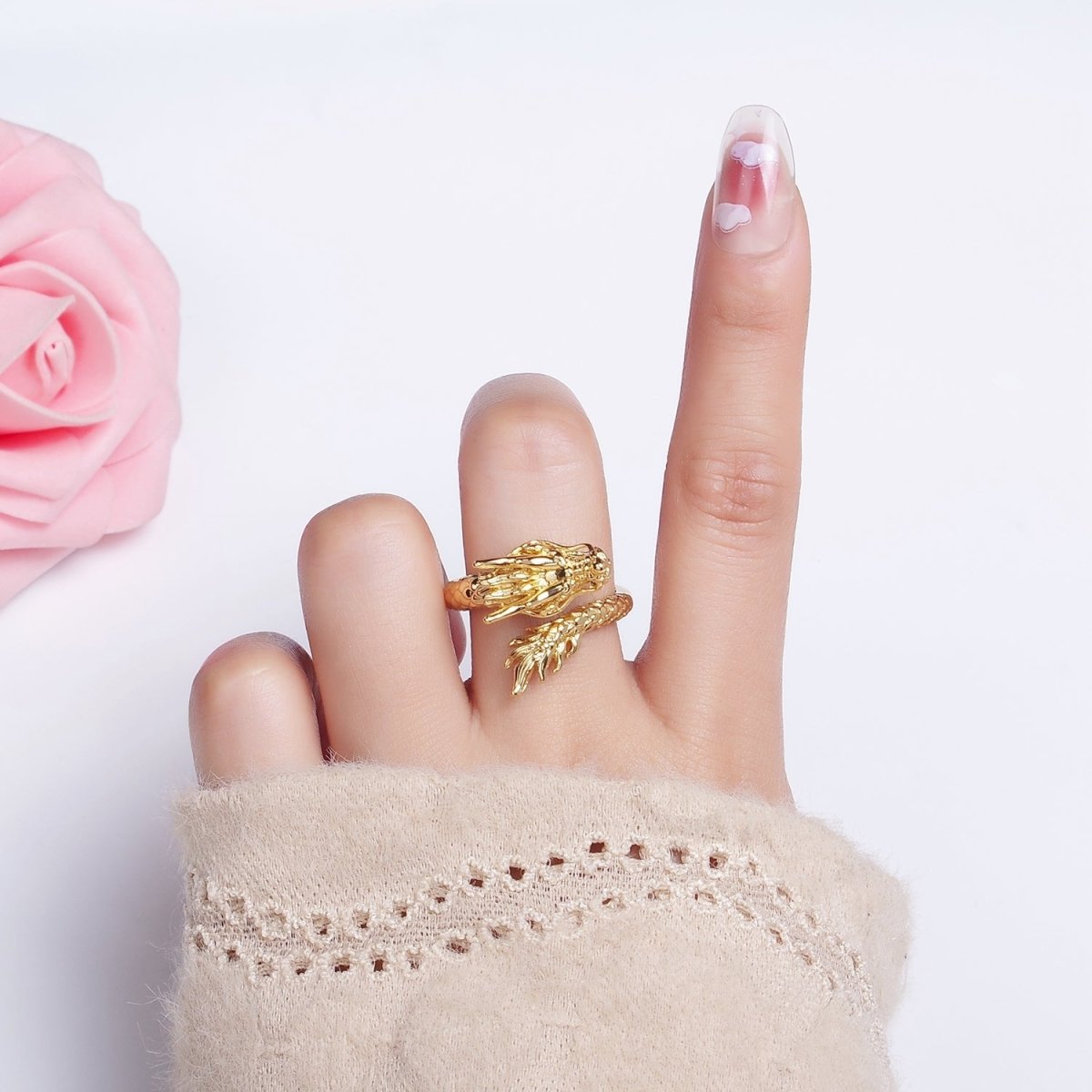 14K Gold Filled Artisan Scaled Dragon Wrap Ring | O1360 - DLUXCA