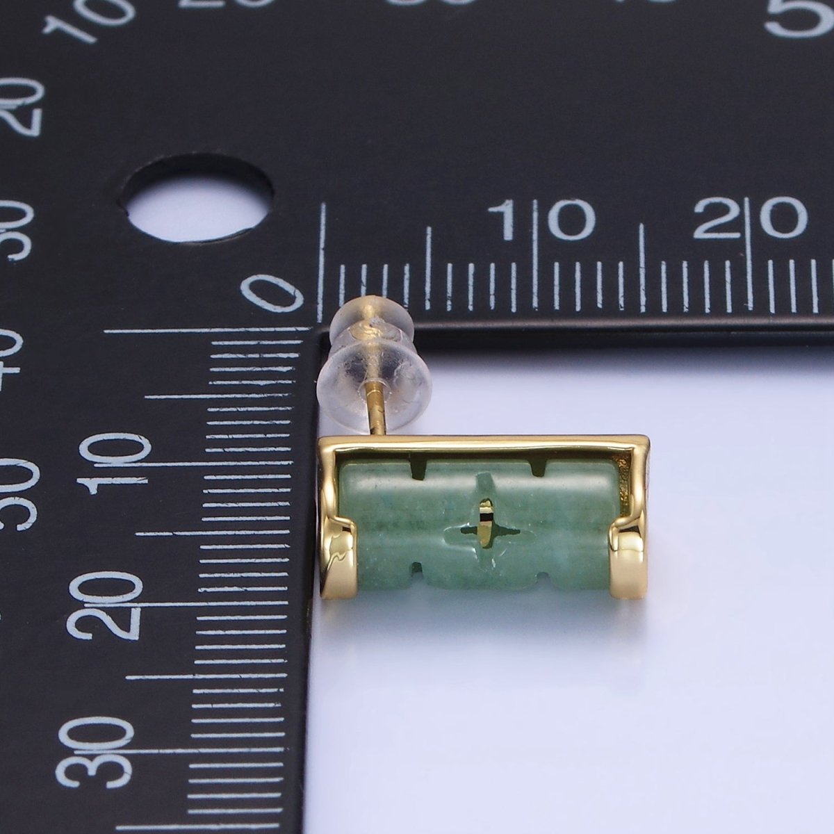 14K Gold Filled Aventurine Tube Linear Stud Earrings | P486 - DLUXCA