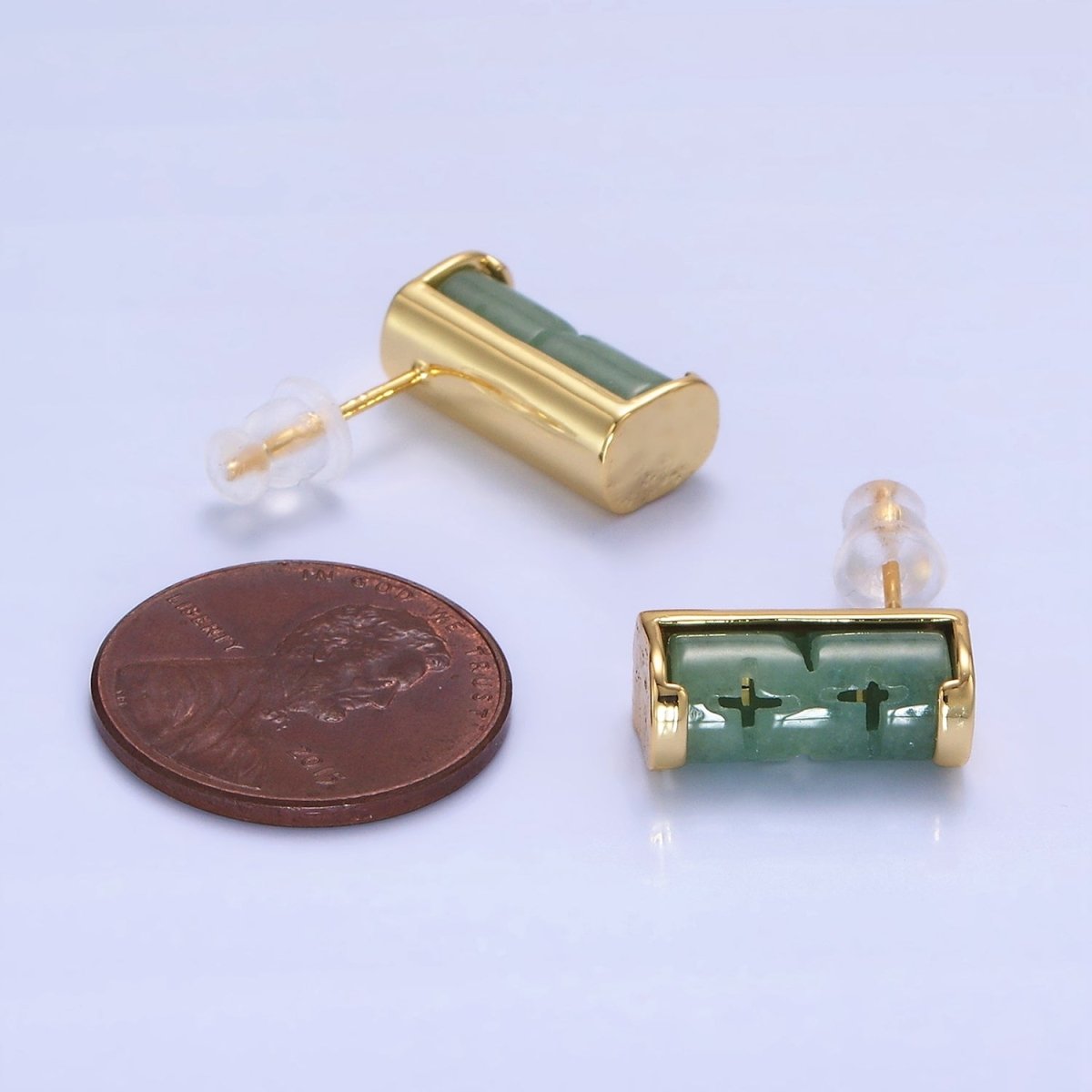 14K Gold Filled Aventurine Tube Linear Stud Earrings | P486 - DLUXCA