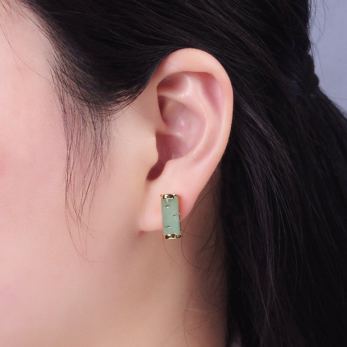 14K Gold Filled Aventurine Tube Linear Stud Earrings | P486 - DLUXCA