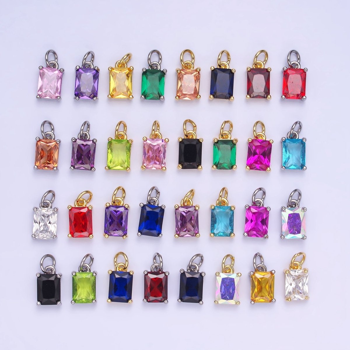 14K Gold Filled Baguette CZ Birthstone Add-On Charm in Gold & Silver | W729 - W744 - DLUXCA