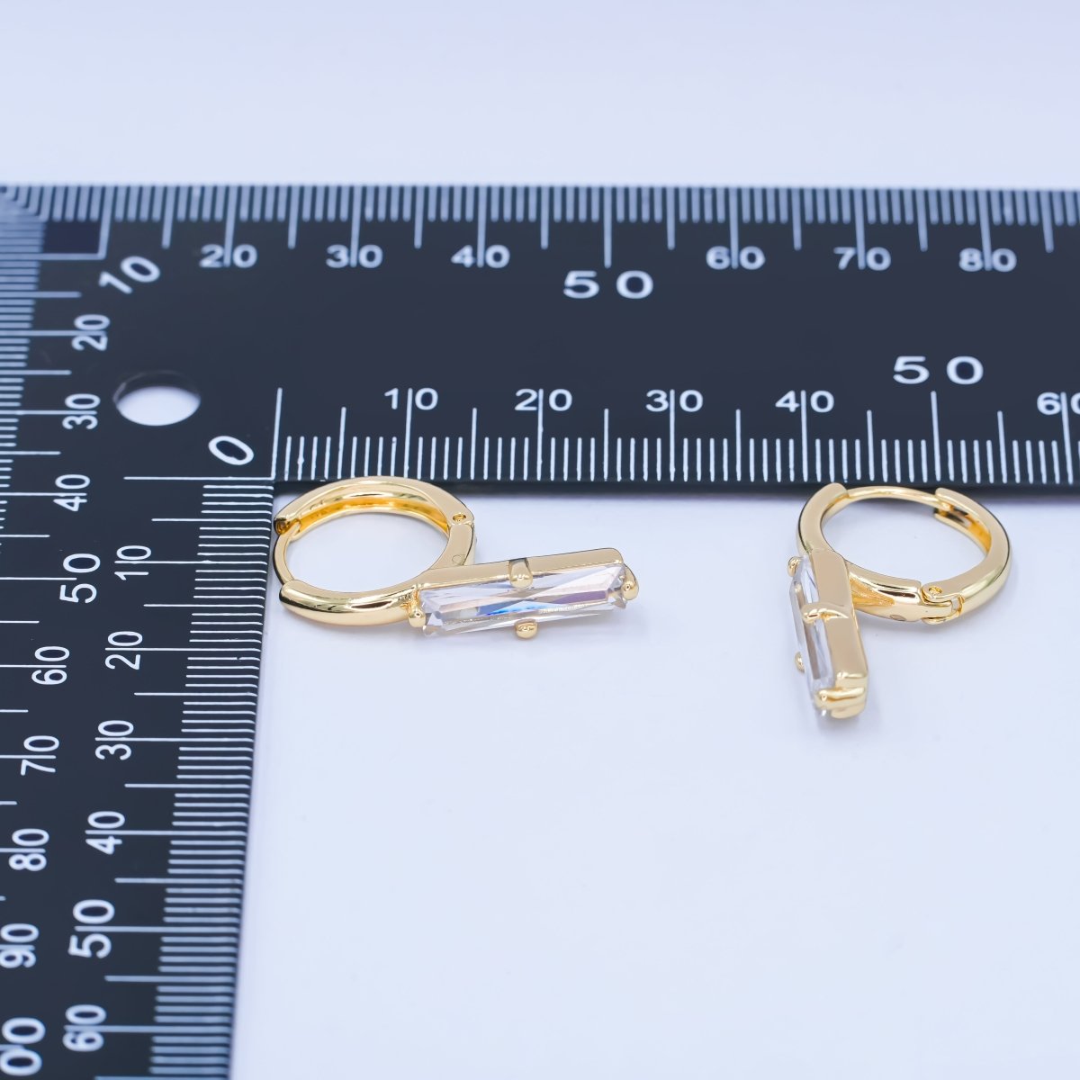 14K Gold Filled Baguette CZ Drop Huggie Earrings | AD1189 - DLUXCA