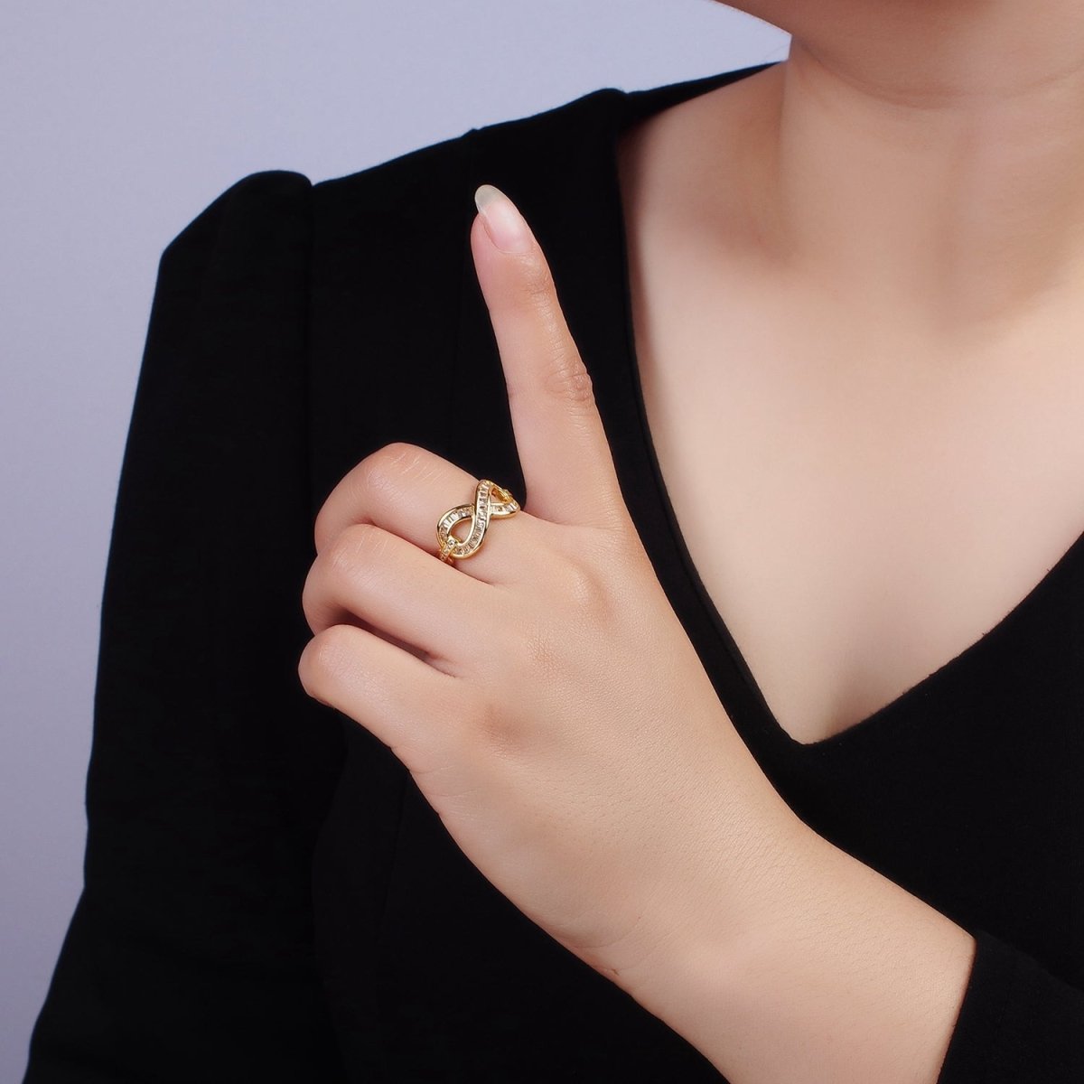 14K Gold Filled Baguette Lined Infinity Band Ring | O1381 - DLUXCA