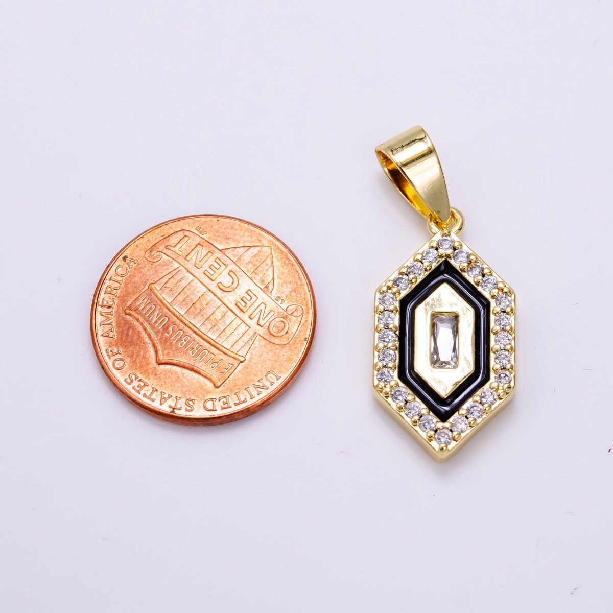 14K Gold Filled Baguette Micro Paved CZ Enamel Geometric Pendant | AA1266 - DLUXCA