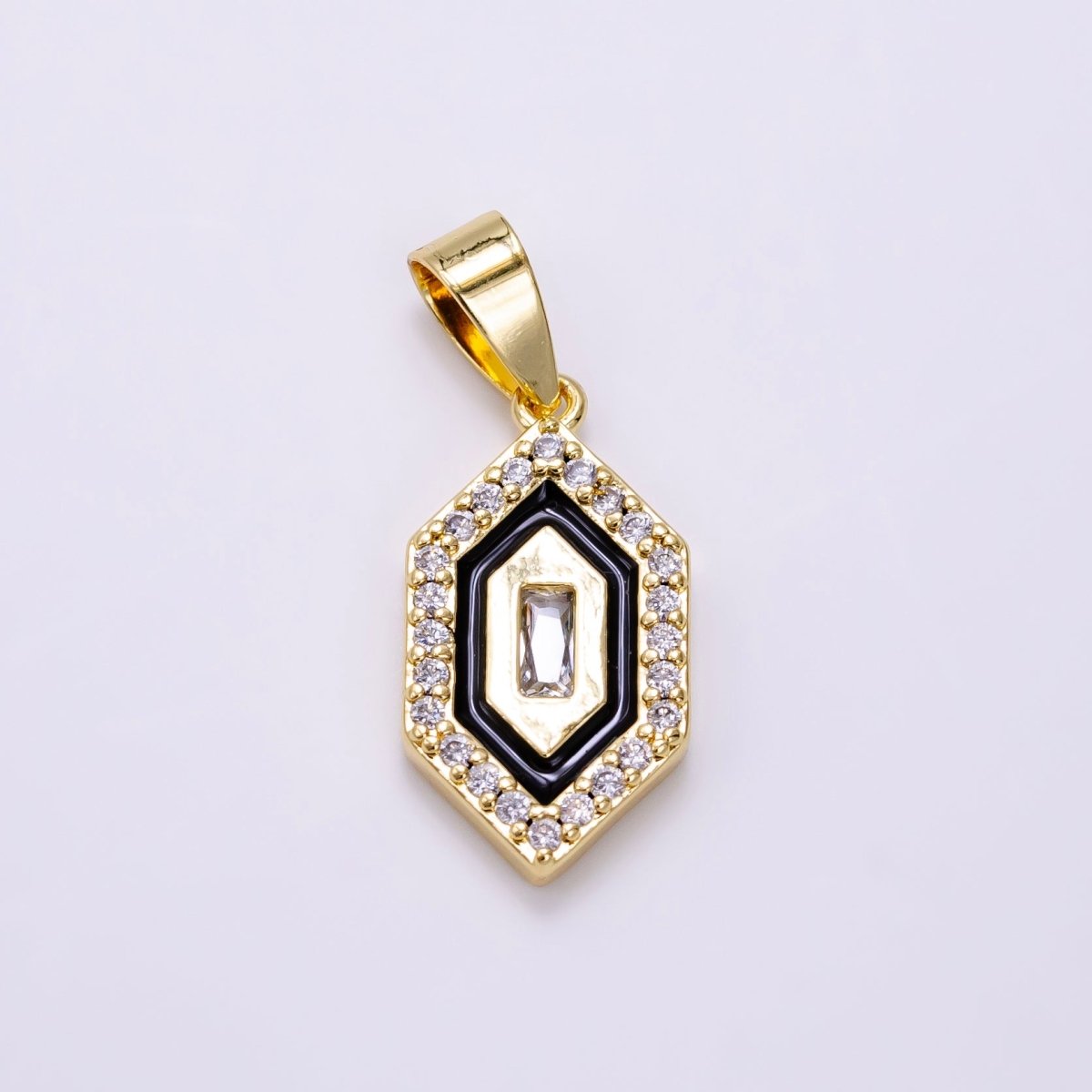 14K Gold Filled Baguette Micro Paved CZ Enamel Geometric Pendant | AA1266 - DLUXCA