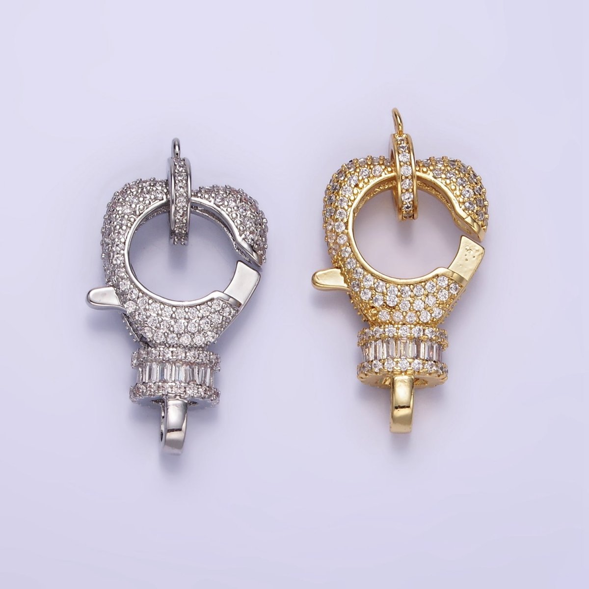 14K Gold Filled Baguette Micro Paved CZ Lobster Clasps Closure Findings Set in Silver & Gold | Z816 Z815 - DLUXCA