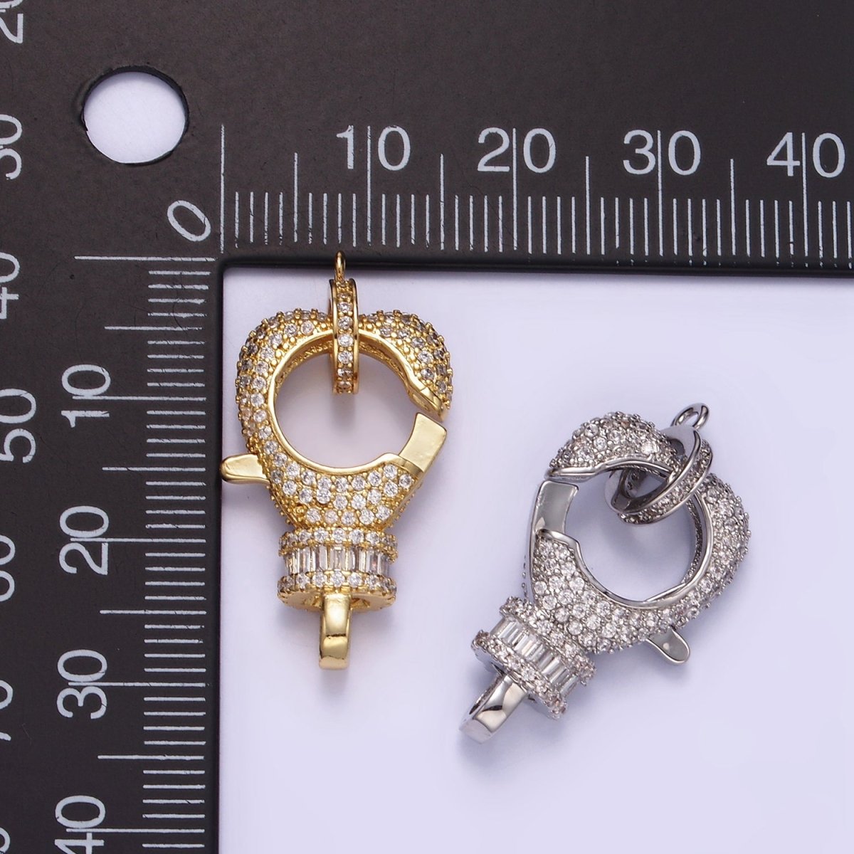 14K Gold Filled Baguette Micro Paved CZ Lobster Clasps Closure Findings Set in Silver & Gold | Z816 Z815 - DLUXCA