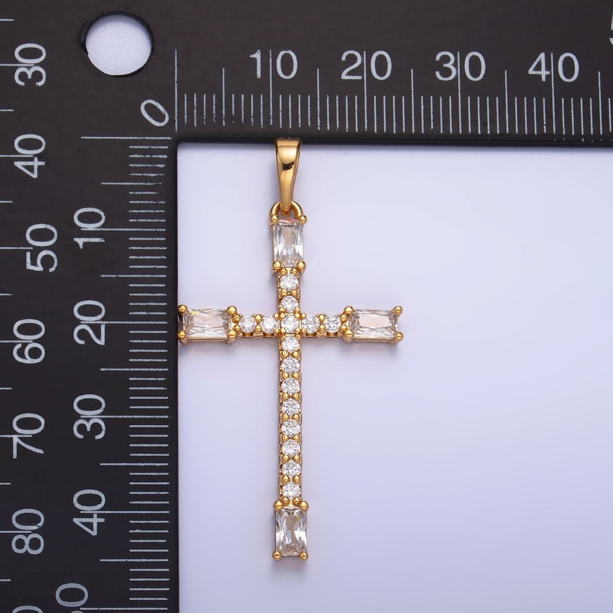 14K Gold Filled Baguette Micro Paved CZ Religious Cross Pendant | AA1070 - DLUXCA