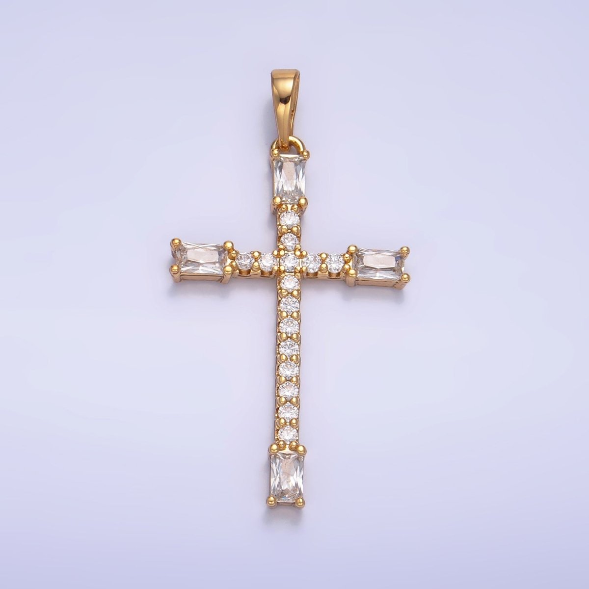 14K Gold Filled Baguette Micro Paved CZ Religious Cross Pendant | AA1070 - DLUXCA