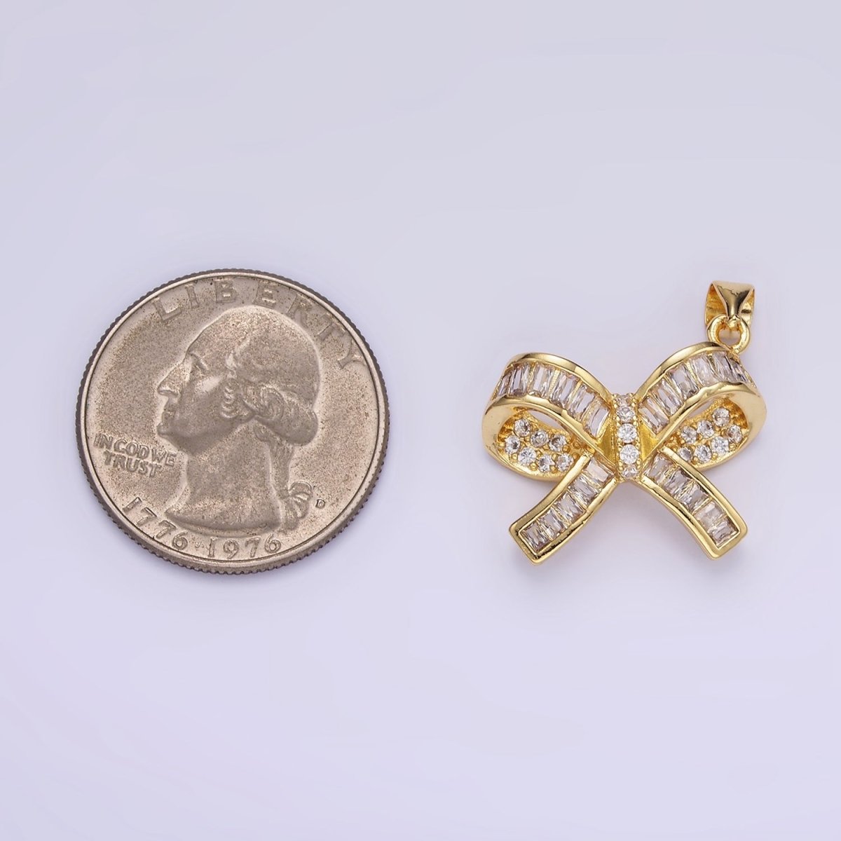 14K Gold Filled Baguette Micro Paved CZ Ribbon Bow Pendant | H136 - DLUXCA