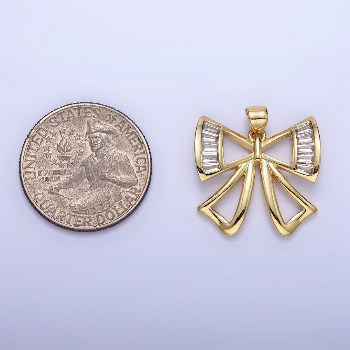 14K Gold Filled Baguette Open Ribbon Bow Pendant | AA1320 - DLUXCA