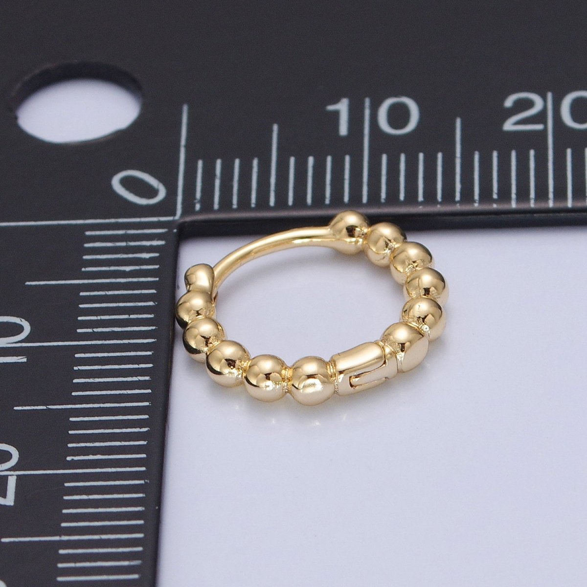 14K Gold Filled Beaded Ball Round Bubble Huggie Hoop Earring | P373 - DLUXCA
