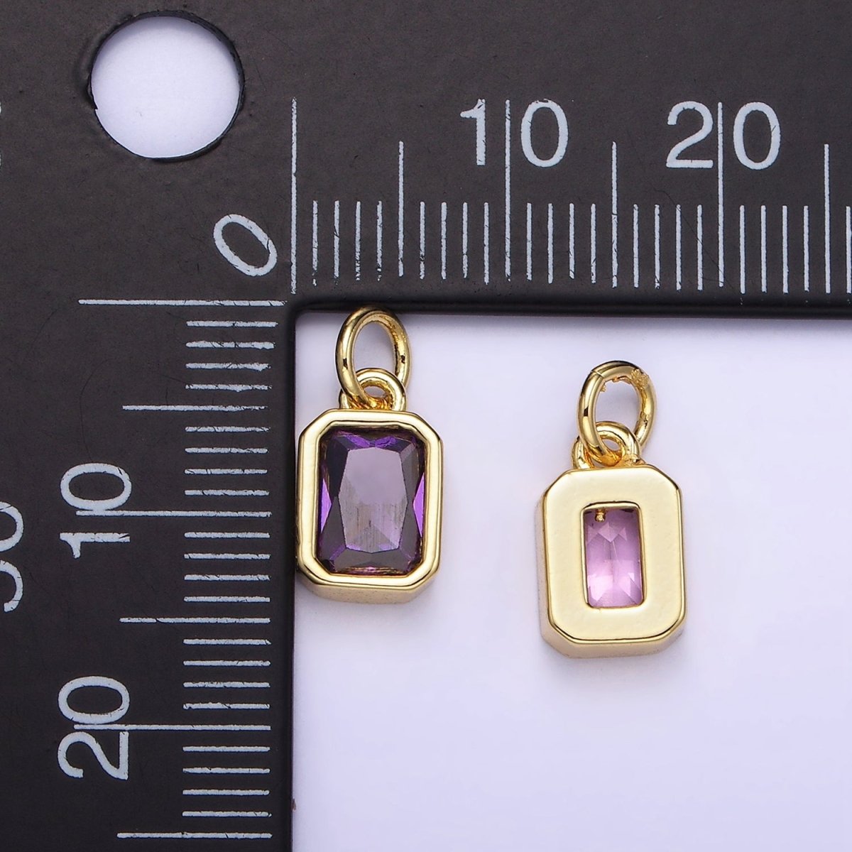 14K Gold Filled Birthstone CZ Baguette Bezel Charm in Gold & Silver | W721 - W728 - DLUXCA