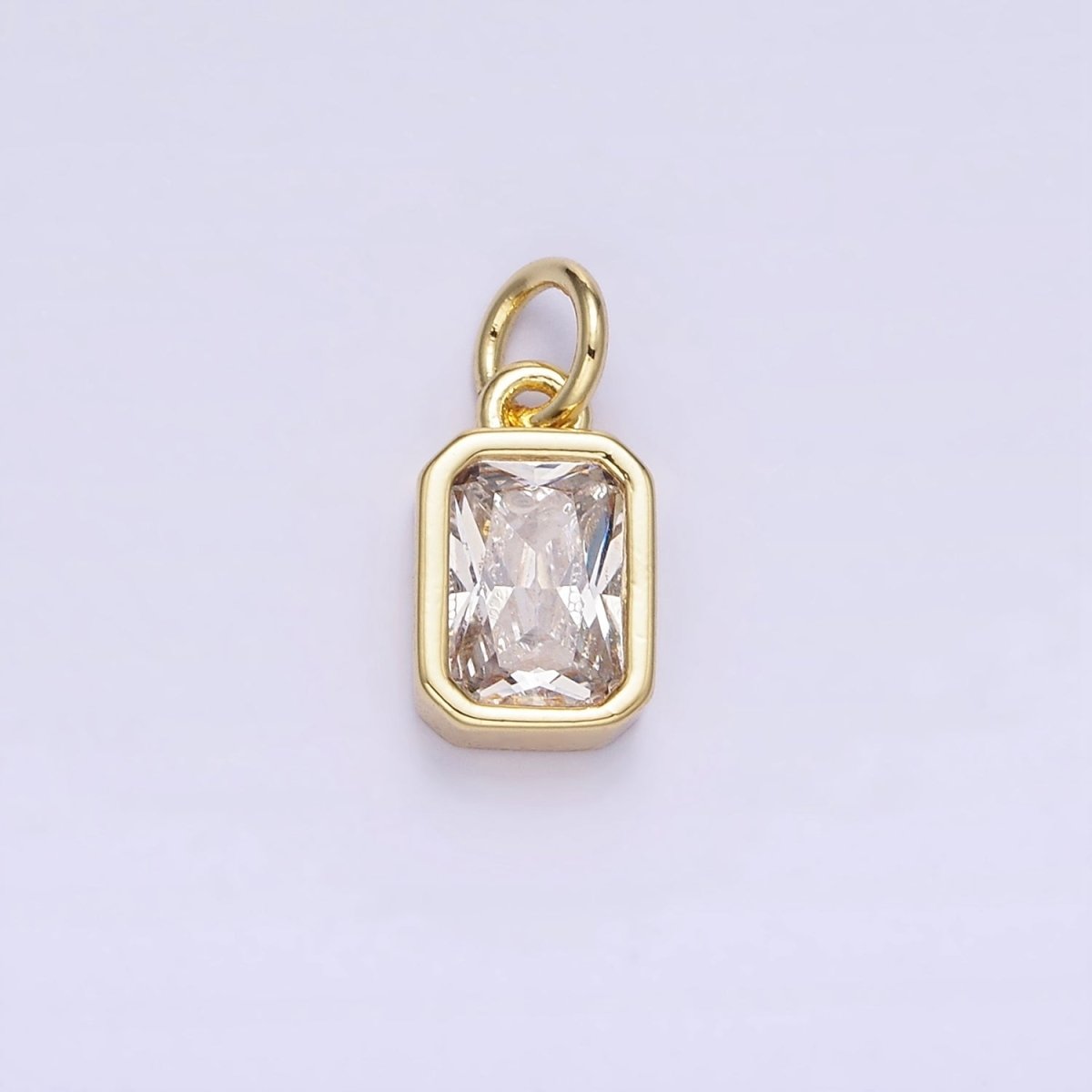 14K Gold Filled Birthstone CZ Baguette Bezel Charm in Gold & Silver | W721 - W728 - DLUXCA