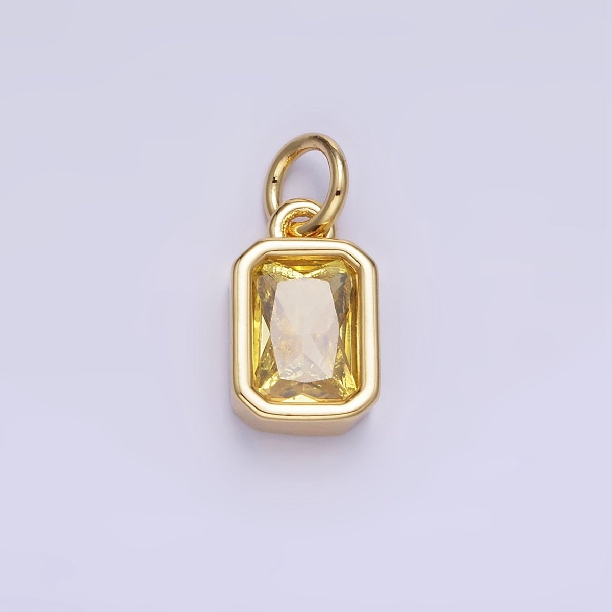 14K Gold Filled Birthstone CZ Baguette Bezel Charm in Gold & Silver | W721 - W728 - DLUXCA