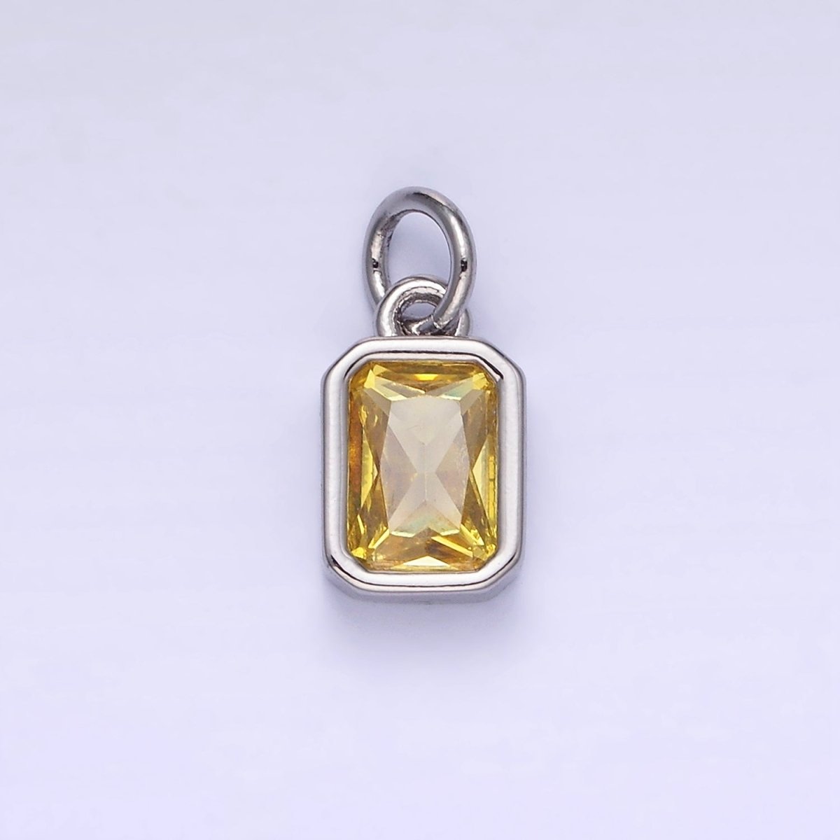 14K Gold Filled Birthstone CZ Baguette Bezel Charm in Gold & Silver | W721 - W728 - DLUXCA