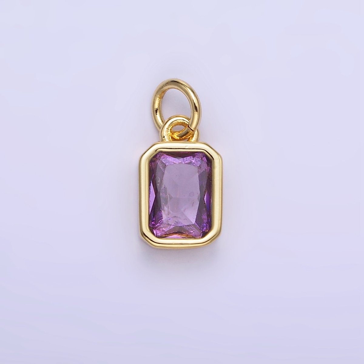 14K Gold Filled Birthstone CZ Baguette Bezel Charm in Gold & Silver | W721 - W728 - DLUXCA